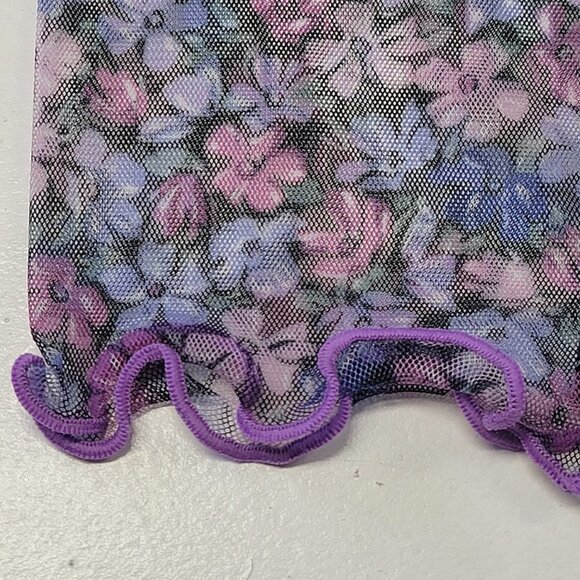 Sheer Purple High Neck Long Sleeve Floral Print Blouse Top Size L - Picture 4 of 13